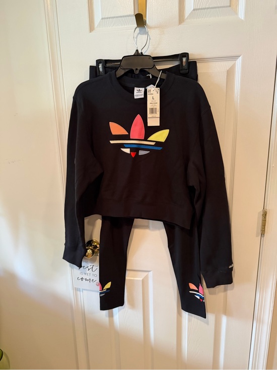 adidas Originals Other - adidas Black Cropped Sweatshirt & Leggings Set with Rainbow TrefoilNWT
